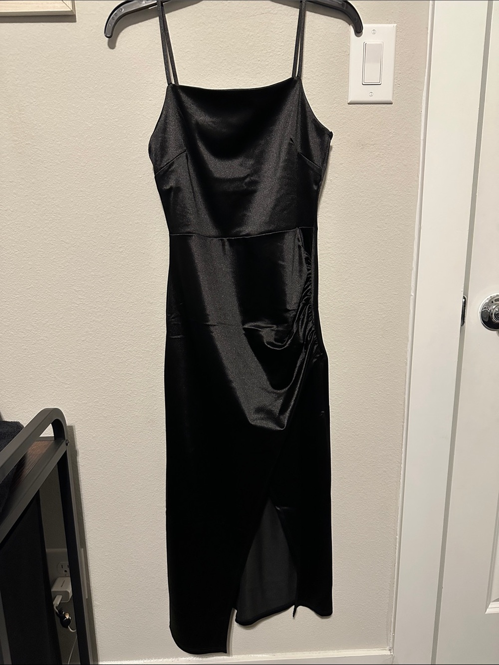 Black Satin Slip Dress with Cowl Neck